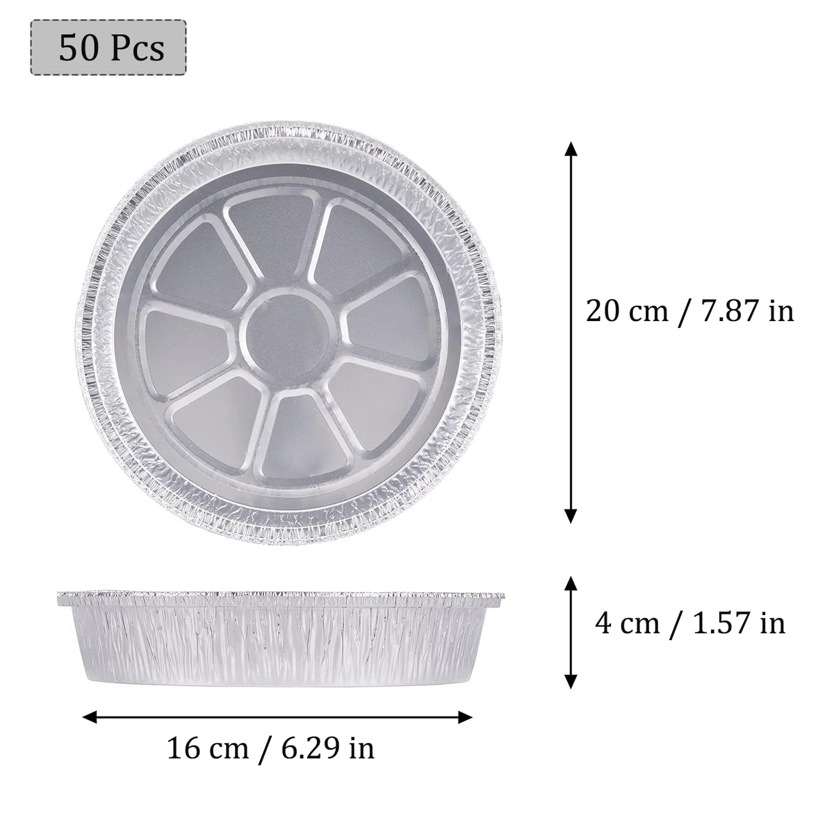 50 Pezzi Contenitori in Alluminio Monouso 8 Pollici, Alluminio Vaschette Rotonda, Teglie USA e Getta, Resistente All'Acqua e All'Olio per Cuocere, Cuocere a Vapore, Cucinare e Conservare
