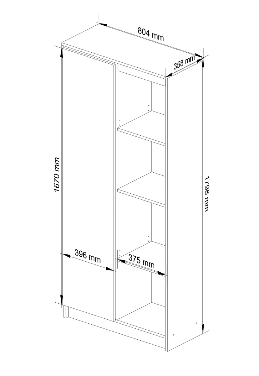 AKORD | Libreria per ufficio CLP 80cm | 4 Ripiani esterni 1 Anta | Scaffale Soggiorno | Porta Libri | Mobile Moderna con Ripiani | Salvaspazio | Librerie da Terra | Wengé