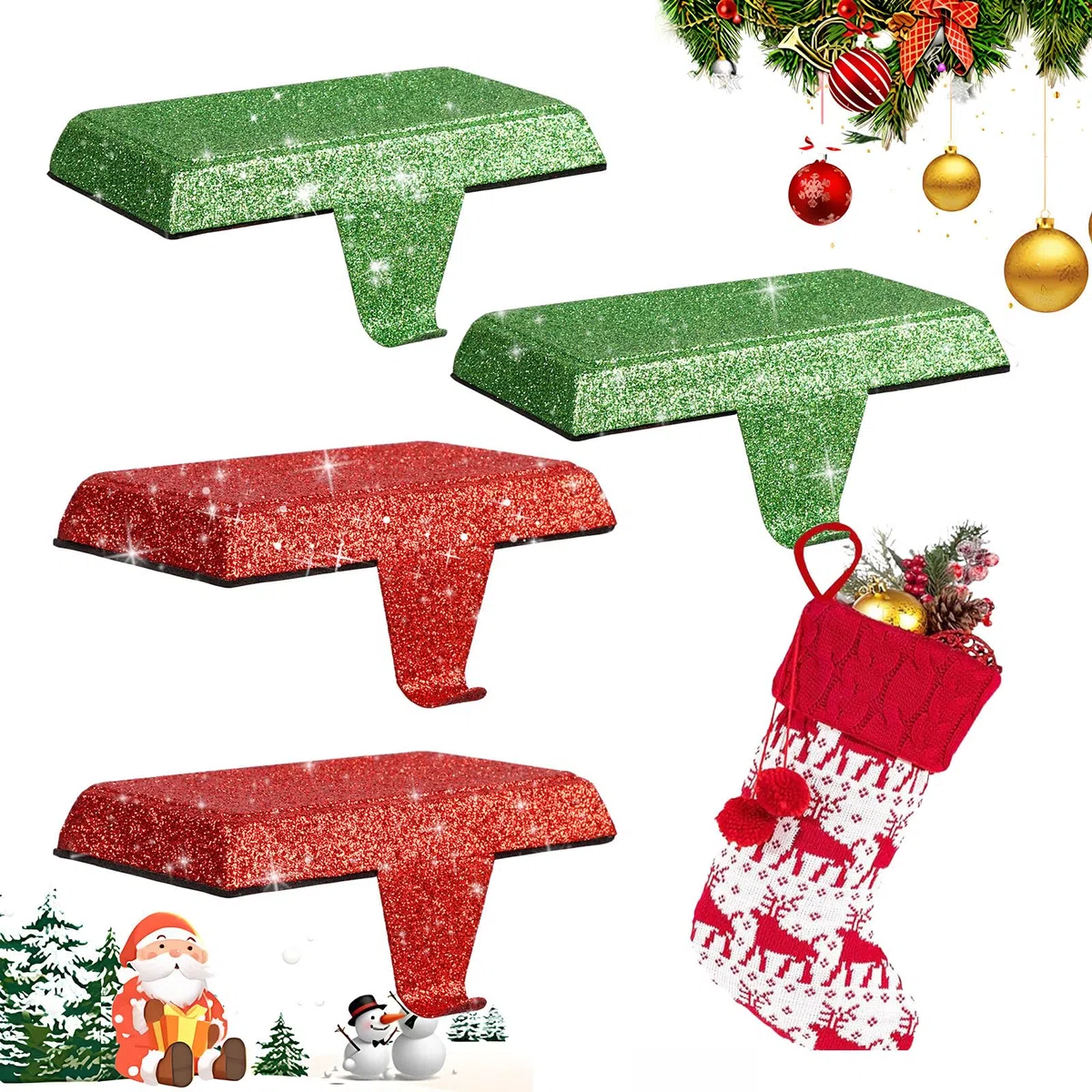 mumisuto Christmas Socks Hook, Appendino per Calze di Natale, Christmas Stocking Holder, Appendini Natalizi per Camino, Decorazioni Natalizie e Regali (4 pezzi)