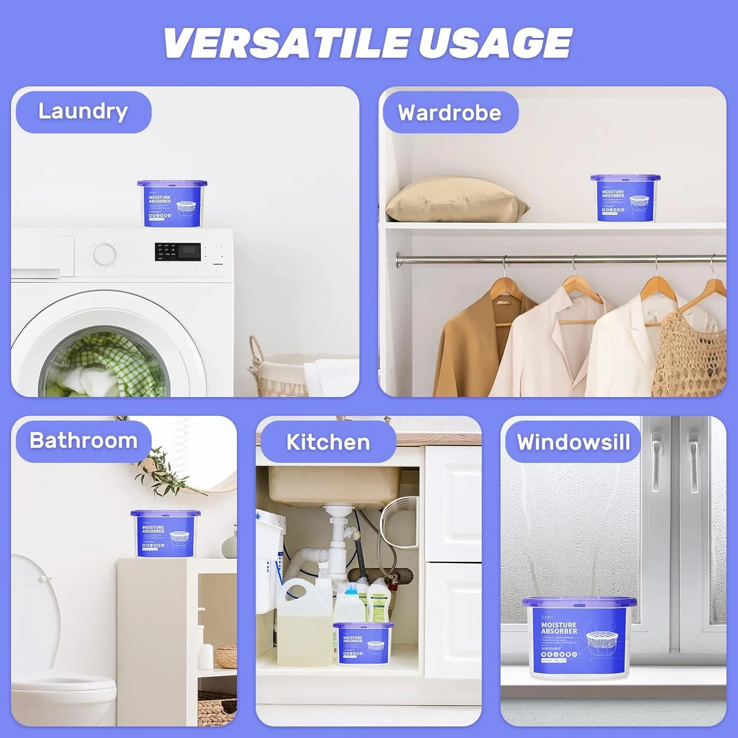 CLEVAST 6 Pezzi Deumidificatore casa muffa, Assorbitore di Umidità per Ambienti, Neutralizzatore di Odori, Deumidificatore per Cucina, Armadio, Bagno e Studio