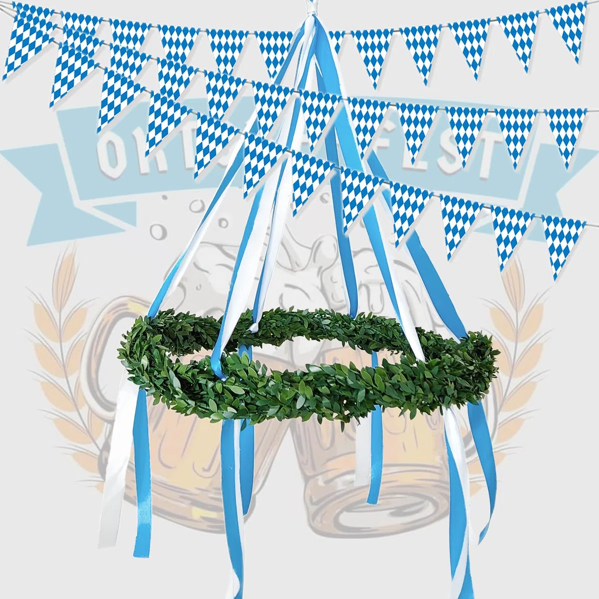 Decorazione fai da te per Oktoberfest fai da te, ghirlanda decorativa bavarese, albero di maggio con Oktoberfest, per feste di birra, giardino di casa, bar, blu/bianco