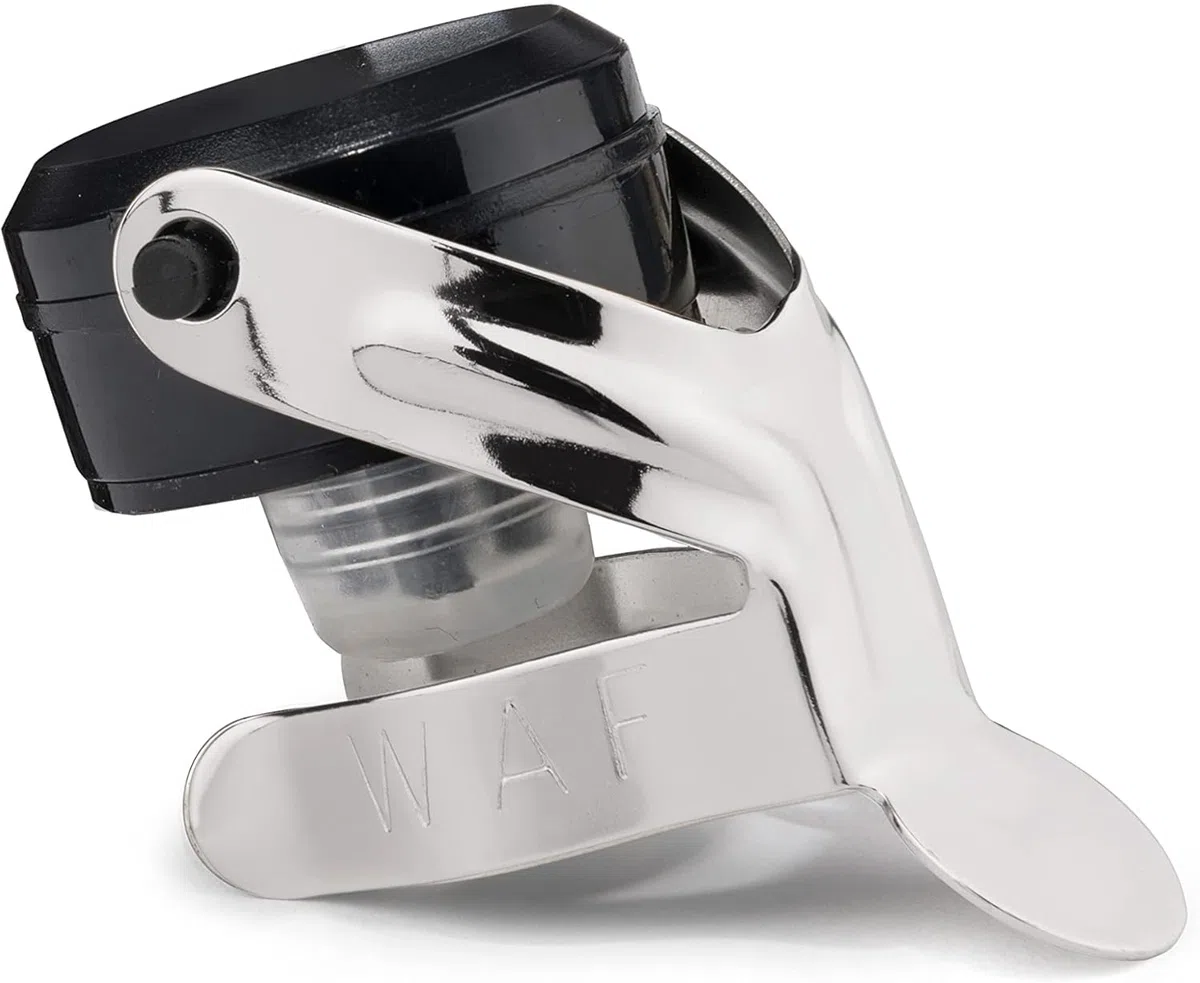 EUPOSIA - Made in Italy - SUPERTAPPO - Set di Stopper Universale Vino & Champagne - BLOCKWAF System fino a 6 Atm. - In Acciaio Cromato e Silicone - Mod. 1920 con Aletta INOX (Nero-6 pz)