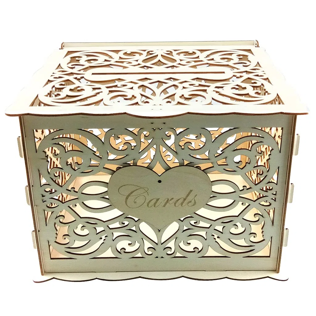 Alnicov Salvadanaio in Legno per Matrimonio, con Fessura per Serratura, Fai da Te, in Legno, per ricevimenti di Nozze, anniversari, Feste di Compleanno, Lauree, Decorazioni
