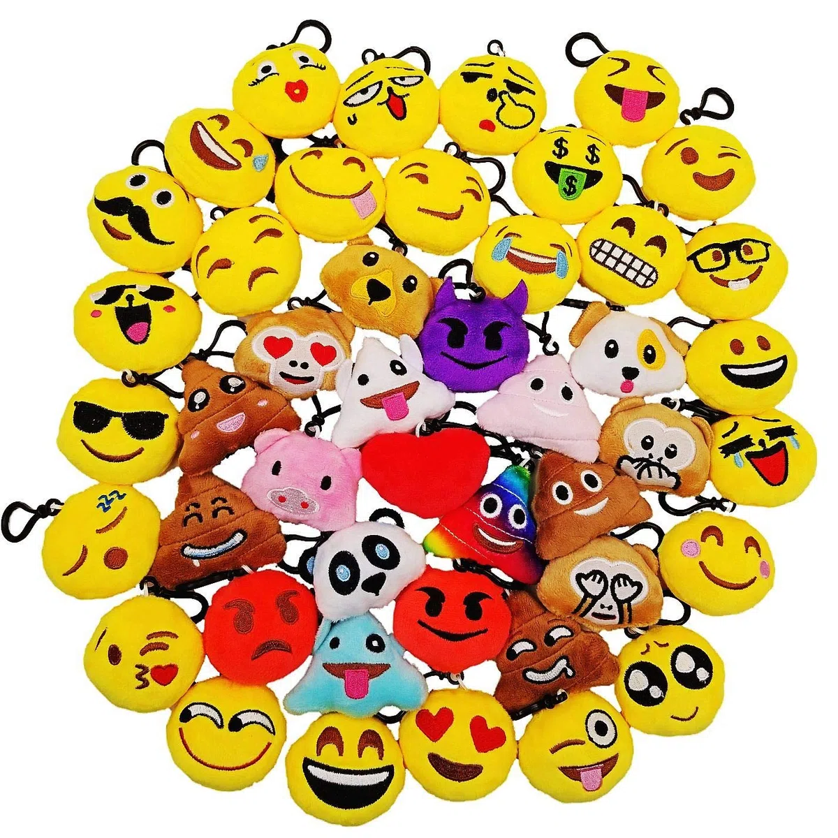 JZK 45 x Mini peluche emoticon portachiavi 5cm giallo piccolo faccina sorridente porta chiavi zaino per bambini adulti festa di compleanno bomboniere regalo ringraziamenti omaggi ricordino pensiero