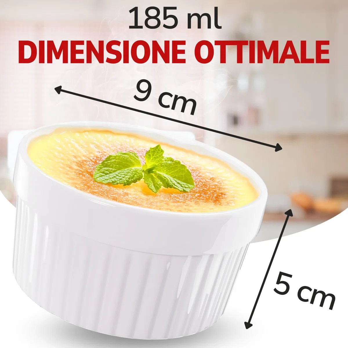 ToCi, pirottini bianchi per crème brûlée, 9 cm, anche per soufflé di cioccolato e altre ricette, in ceramica, Ceramica, Giallo, 12 Item