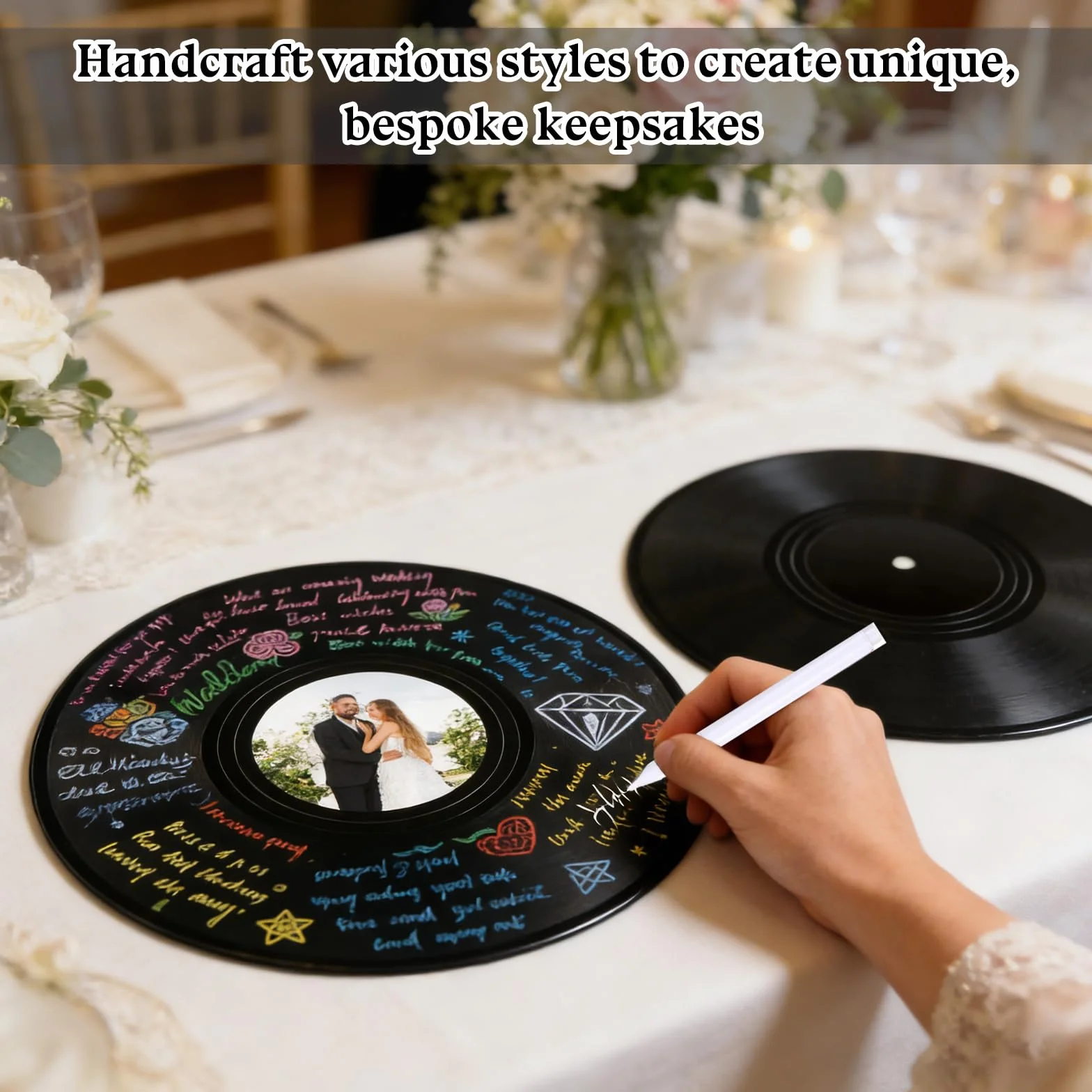 2 libri degli ospiti in vinile, alternativa al libro degli ospiti di nozze, libro degli ospiti personalizzato, con penna e supporto per matrimonio, compleanno, festa di baby shower