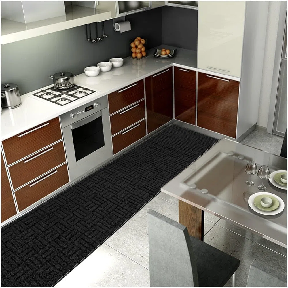 emmevi Tappeto Cucina Super Assorbente Tessitura 3D Tinta Unita Minimalista Moderno 50x145 Cm Nero