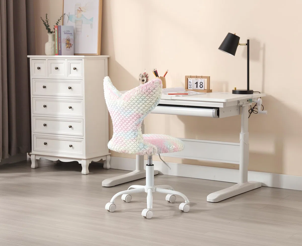 Ya-Home Sedia da Scrivania Bambina Poltrona Girevole Regolabile in Altezza Sedia per Bambini a Sirena per Cameretta, Rosa