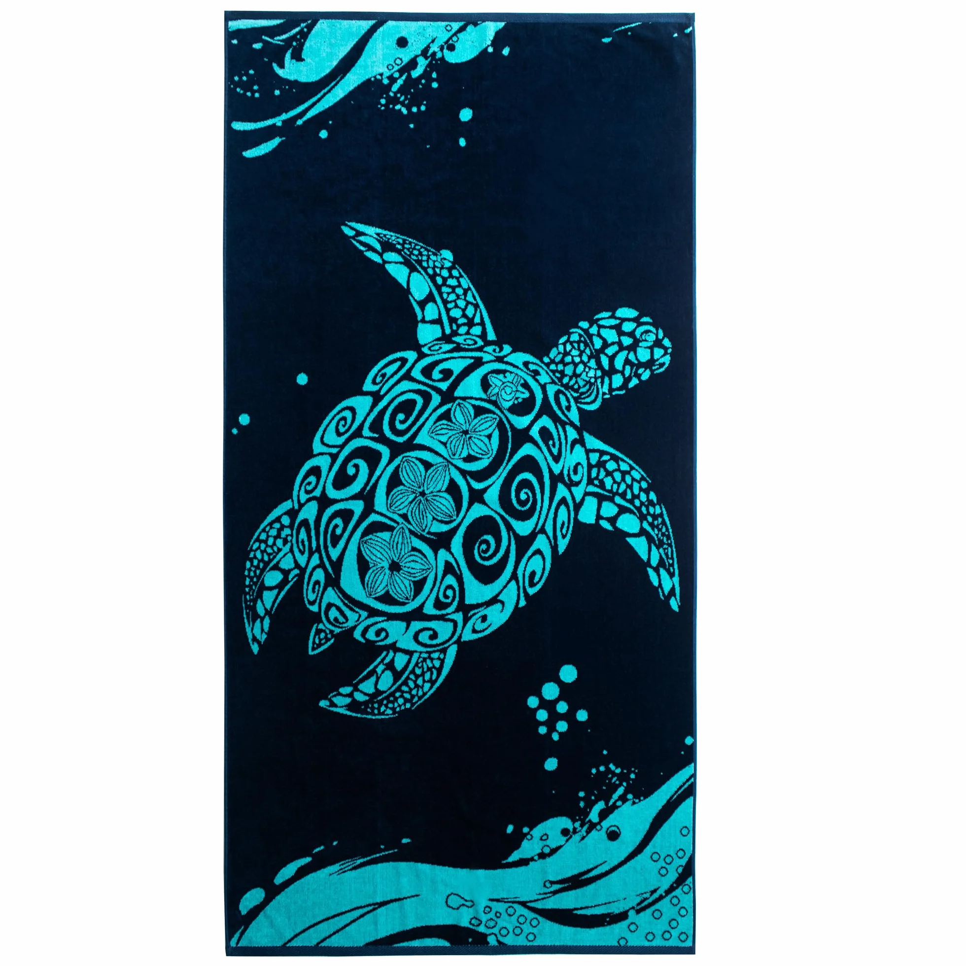 Telo mare grande 90x180 cm Telo mare 100% cotone spugna velour, morbido e assorbente, facile da lavare, asciugatura rapida blu scuro, blu acquamarina e bianco, Tartaruga