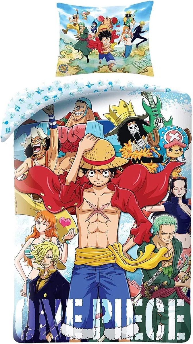 One Piece Copripiumino Luffy 140x200 + Federa 70x90 100% Cotone Reversibile | Reversibile | Cotone naturale Oeko-Tex | Multicolore | Luffy e personaggi | Licenza ufficiale One Piece | 8-25