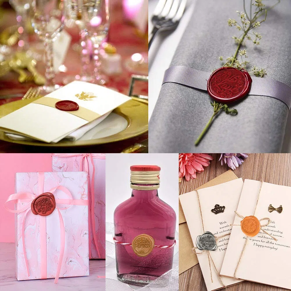 Kit Sigillo Ceralacca Retro Cera Timbro per Ceralacca con Sigilli Cucchiaio Candela Bastoncini di Cera per Busta Etichetta Matrimonio Natale (con amore + albero della vita)