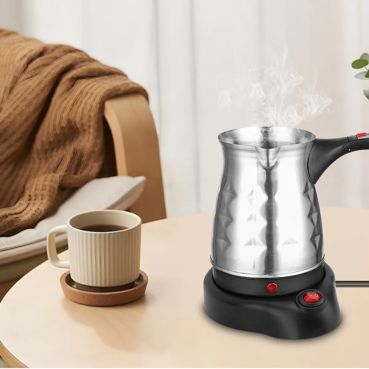 SUNOYA Caffettiera Elettrica Turca Con Maniglia, 500ml Caffettiera Elettrica Caffettiera, Caffettiera Turca, Caffettiera Espresso Induzione Con In Acciaio Inox Viaggio