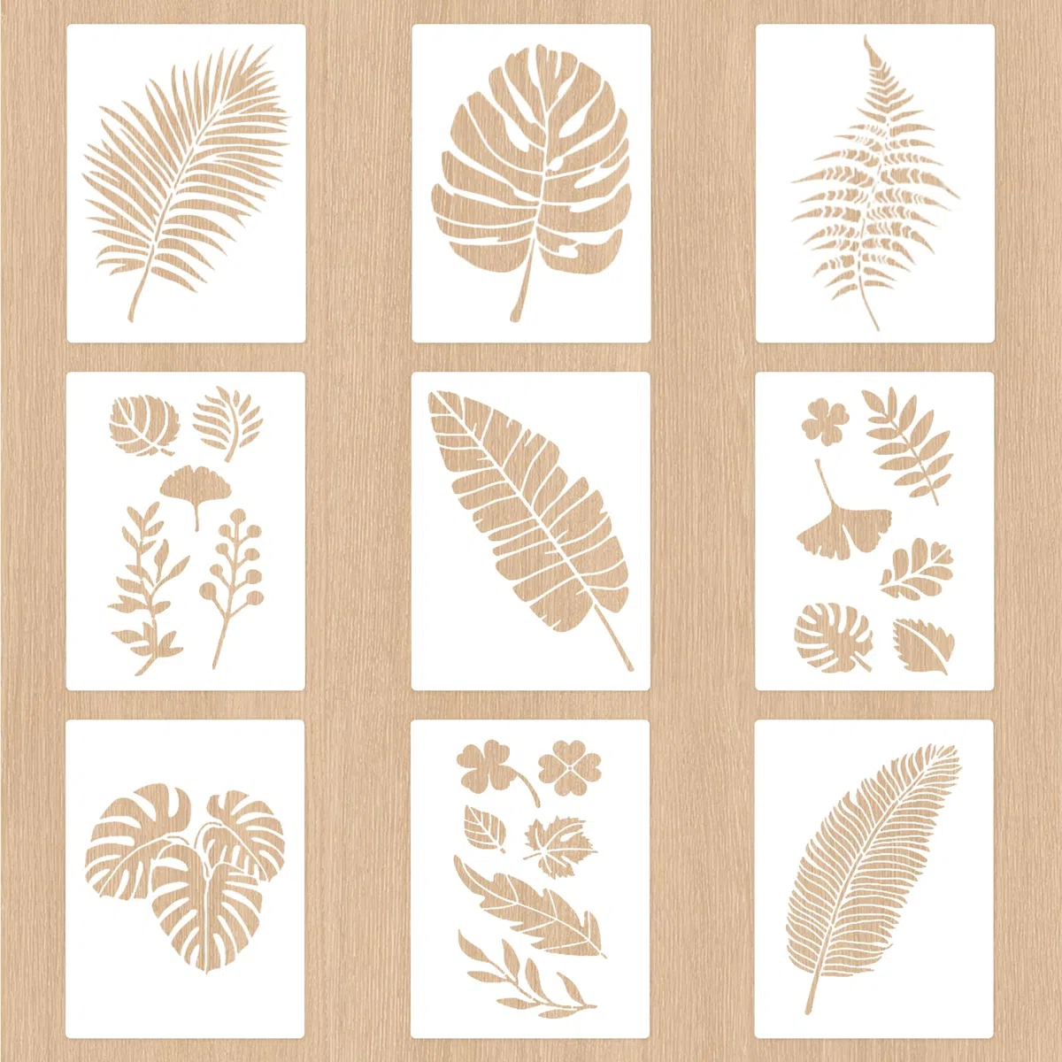 Set di 9 Grandi Stencil piante, Stencil per Disegno Botanico, 40x30 cm, Stencils Foglie Tropicali in Plastica per Fai Da Te, Legno, Mobili, Scrapbooking, Decorazione Parete, Tessuto, Riutilizz