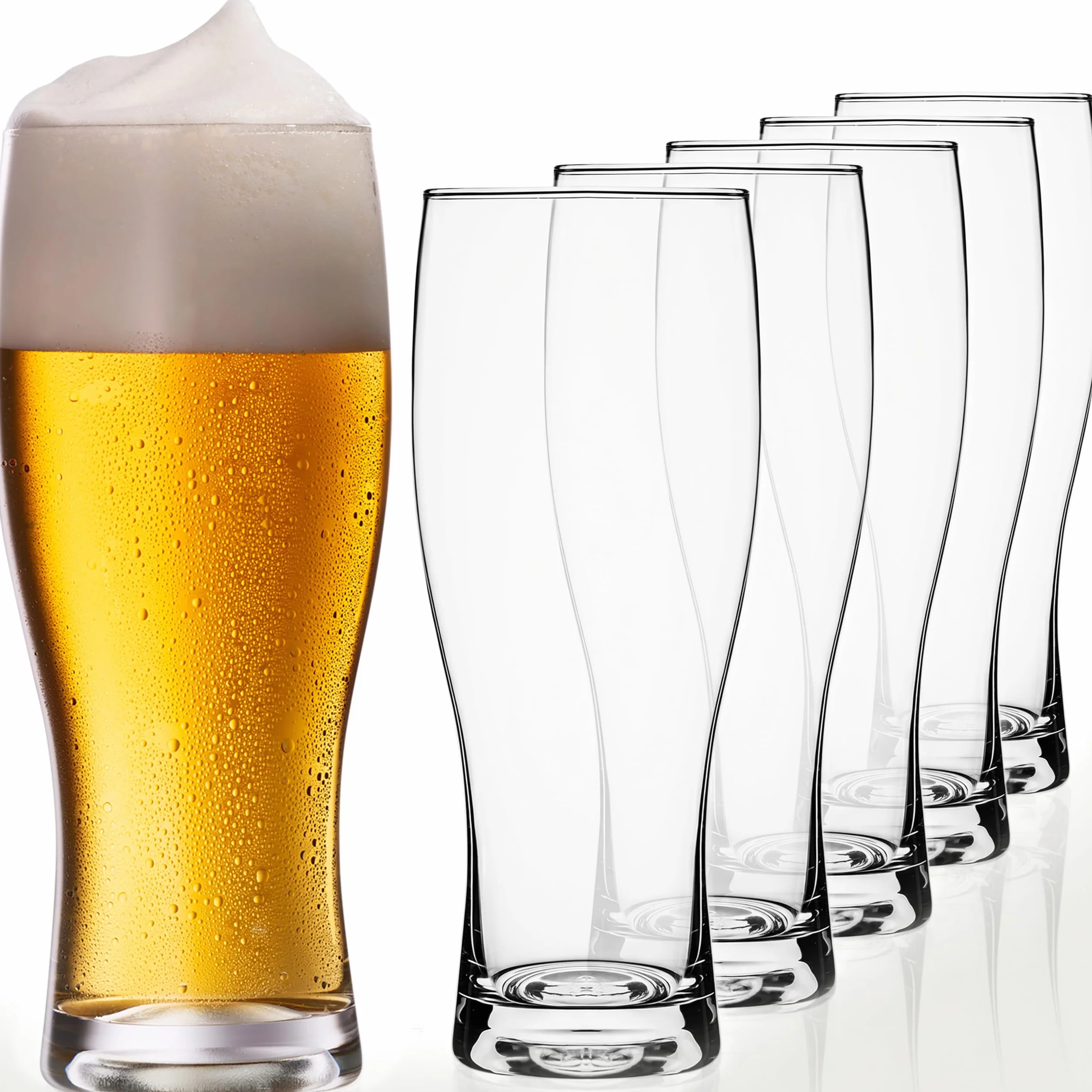 Platinux - Bicchieri da birra da 500 ml (max. 640 ml) in vetro, set da 6 pezzi, bicchieri da birra, bicchieri alti da birra 0,5 l
