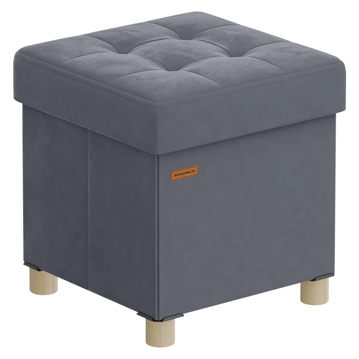 SONGMICS Pouf Contenitore, Cassapanca Pieghevole, 38 x 38 x 40 cm, Sgabello Poggiapiedi, 37 L, Superficie in Velluto, per Camera da Letto Soggiorno, Grigio Ardesia LSF0516G01