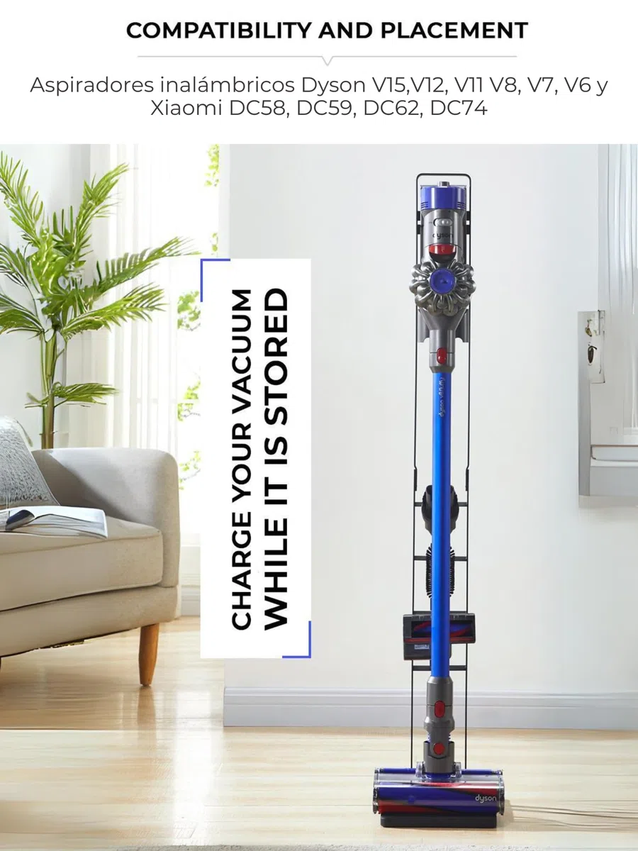 MORANGO Organizzatore Aspirapolvere Dyson, Metallo, Compatibile con Dyson V15 V12 V11 V10 V8 V7 V6 - DC58/ DC59/ DC62/ DC74. Supporto per il Pavimento, senza Forare la Parete. Staffa Verticale.