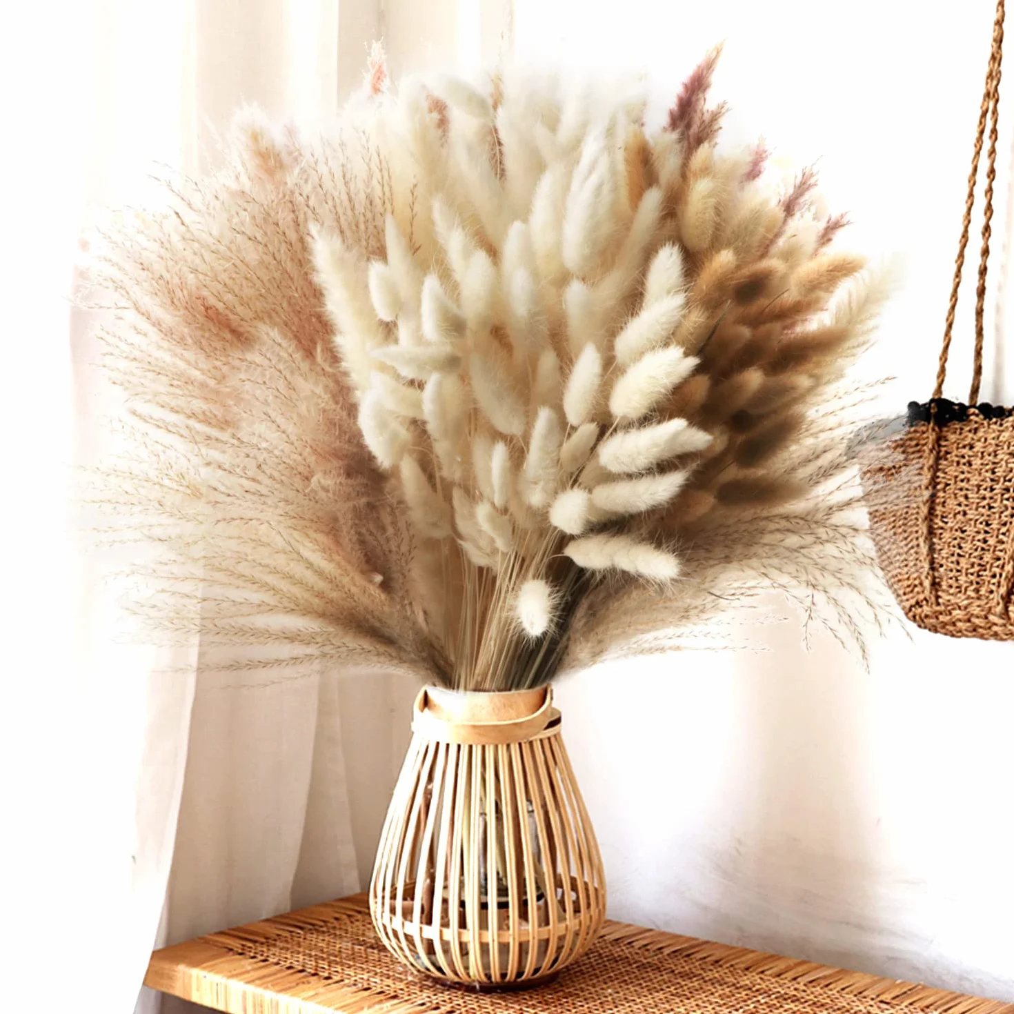 185 Pezzi Naturale Seccato Pampas Erba Decor Alta Pompa Floreale Reed Erba Coniglietto Code Seccate Boho Fiore Arrangement per Tavolo Matrimonio Soggiorno Camera da Letto Artigianato Decor, 42CM