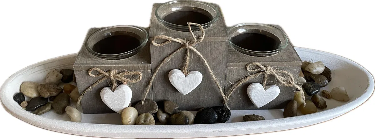 khevga Vassoio lanterna in legno grigio nero bianco con cuori (grigio)