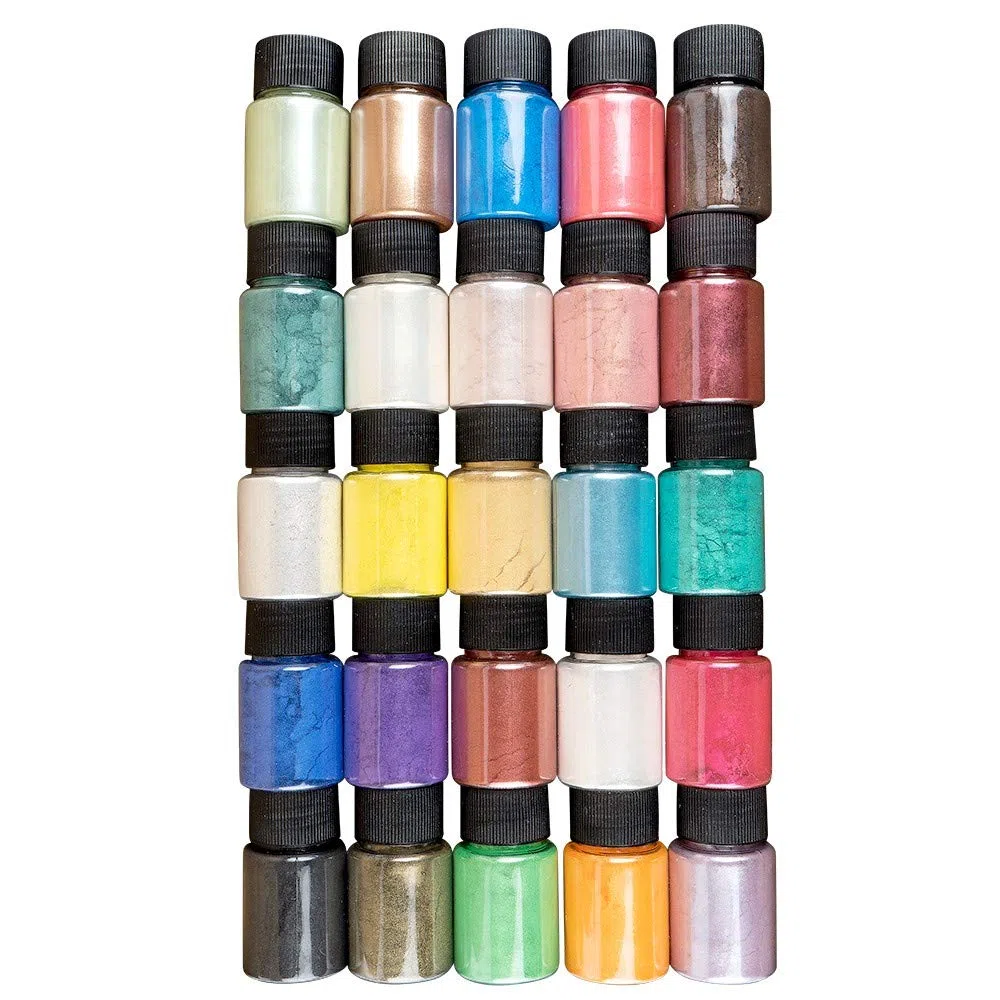 Ideen mit Herz Mica-PPolver, pigmenti con effetto madreperla, colore resina, 25 pezzi da 10 g, ideali per miscelare con resina epossidica, come colore sapone, per creare candele fai da te