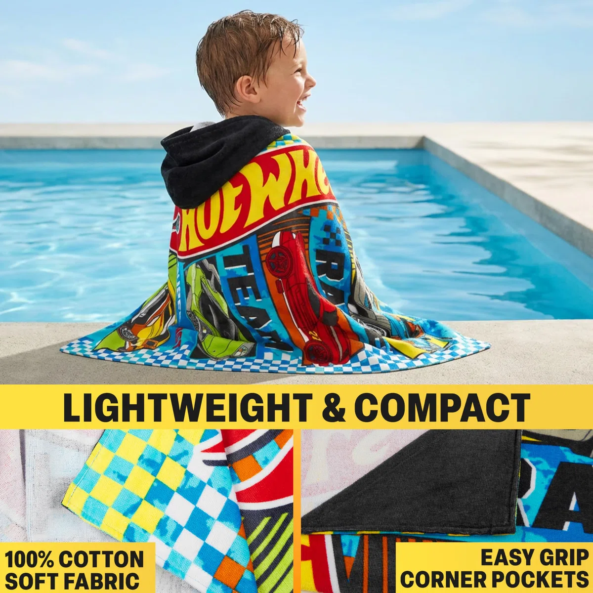 Hot Wheels Incappucciato Asciugamani Bambino, Cotone Bagno e Asciugamano Mare, Morbido e Assorbente Asciugamani Bambini con Cappuccio, Accessori da Viaggio, Regalo Bambino (Multi Hot Wheels)