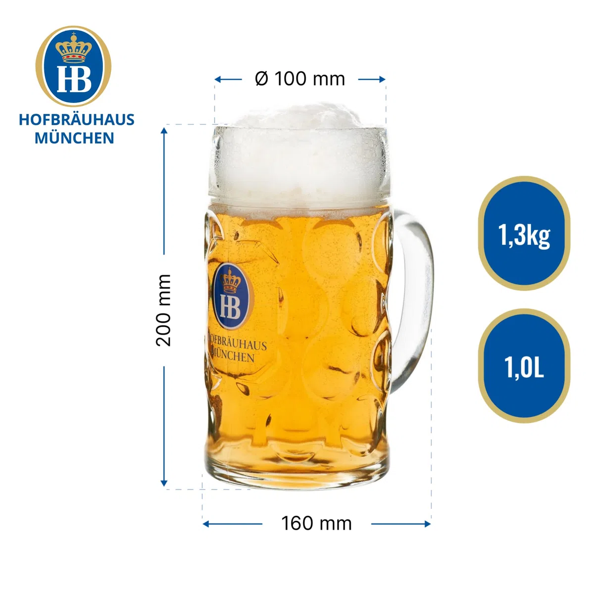 German Beer Mug Munich Hofbräuhaus München HB Mug 1 litro King Werk KI 1000074