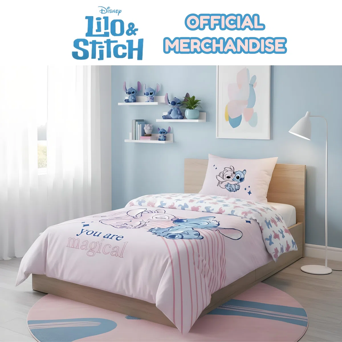 Disney Stitch & Angel Set di biancheria da letto reversibile | Letto singolo 140x200 cm con copripiumino & federa 50x70 cm, 100% cotone | Morbido e traspirante set di biancheria da letto per bambini