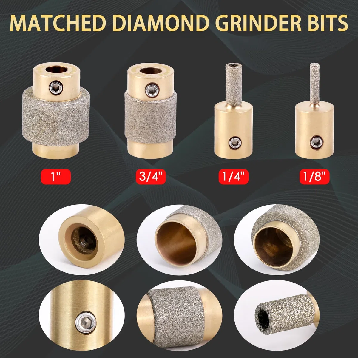 Combination Set 1 3/4 1/4 1/8 Inch Diamond Grinder Bit Head Tools Brass Core Stained Glass Grinder Bits & Diamond Grinder Bit Head Tools, Tools and Supplies for Stained Glass