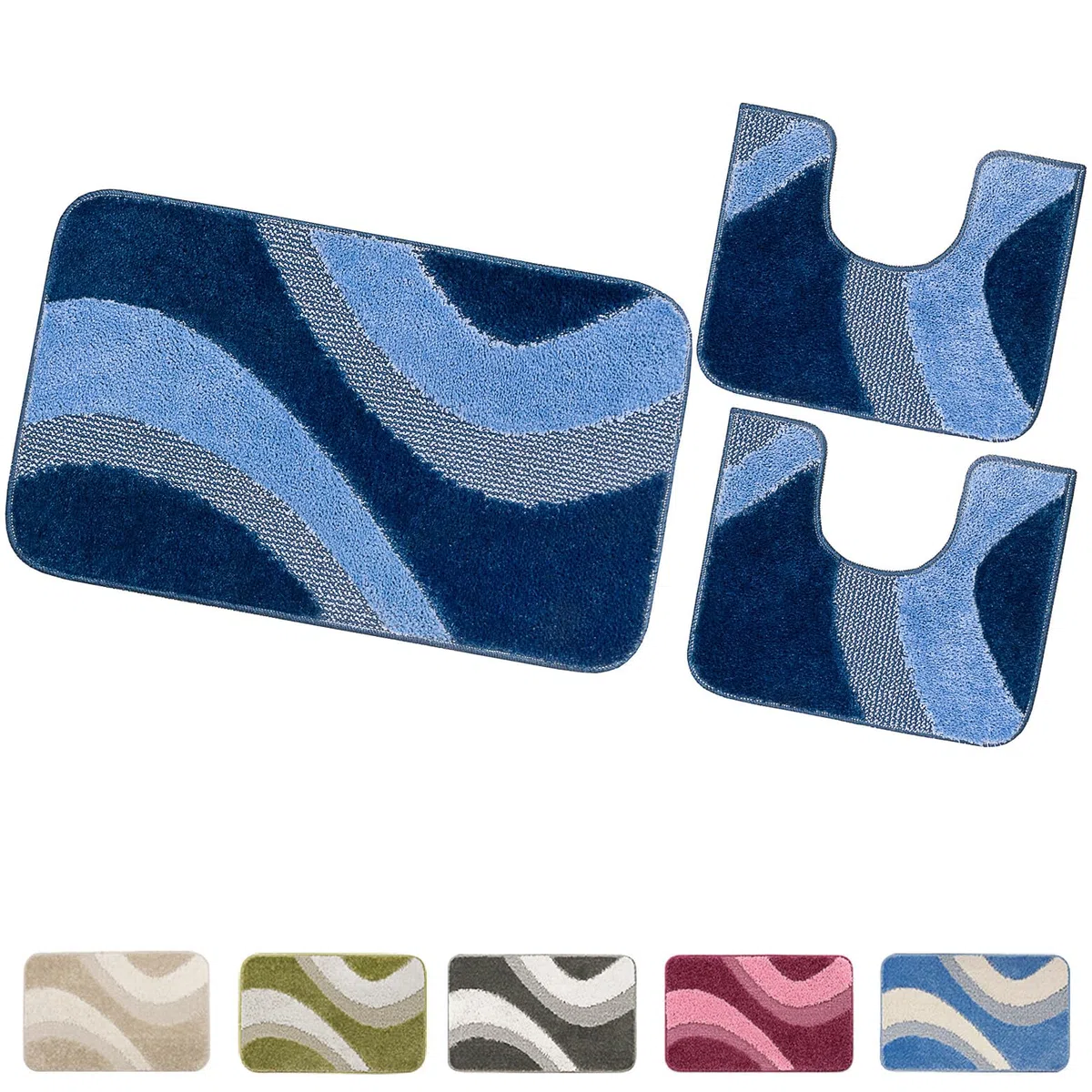 emmevi Tappeto Bagno Moderno Parure Set 3 Pezzi Morbido Soffice Shaggy Antiscivolo Lavabile Verde