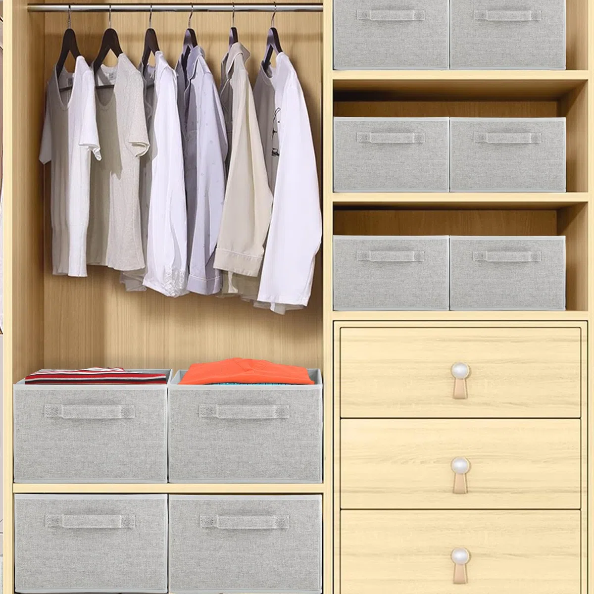 JAKAGO Confezione da 4 organizer per armadio, pieghevoli, per cassetti, 39 x 29 x 14 cm, scatole portaoggetti per vestiti, camicie, pantaloni, asciugamani, giocattoli (grigio)