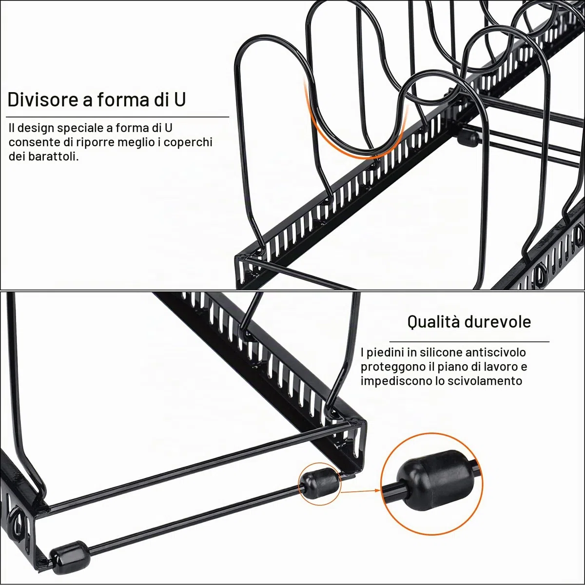 Toplife Porta Padelle Allungabile in Acciaio con 10 Scomparti Regolabili, Porta Coperchi Pentole Salva Spazio, Organizer Cucina, Nero