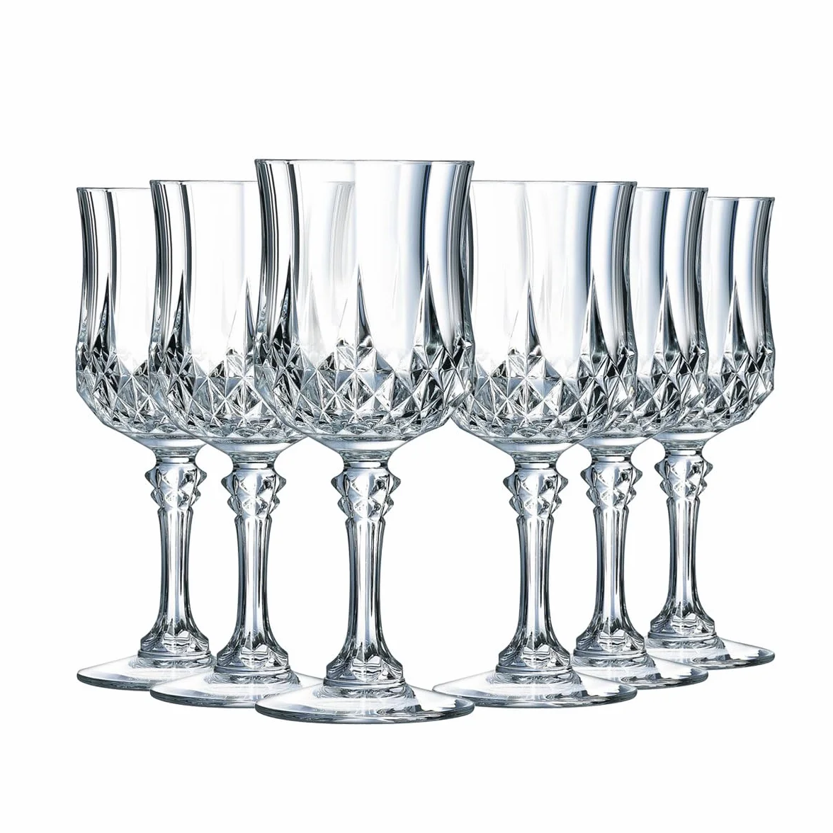 Cristal d'Arques Paris - Collezione Longchamp - 6 bicchieri da vino da 17 cl in Kwarx, brillantezza, trasparenza, modellature iconiche, realizzati in Francia adatto alla vendita online.