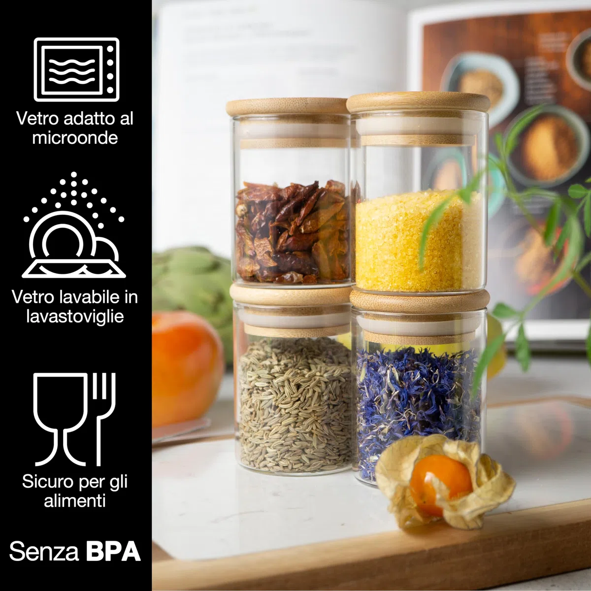 Moritz & Moritz Barattoli Spezie per Cucina - 12 Vasetti per Spezie 125 ml incl. 24 adsivi e 1 gesetto - Contenitori Spezie per Cucina - Vesetti porta erbe aromatizzato