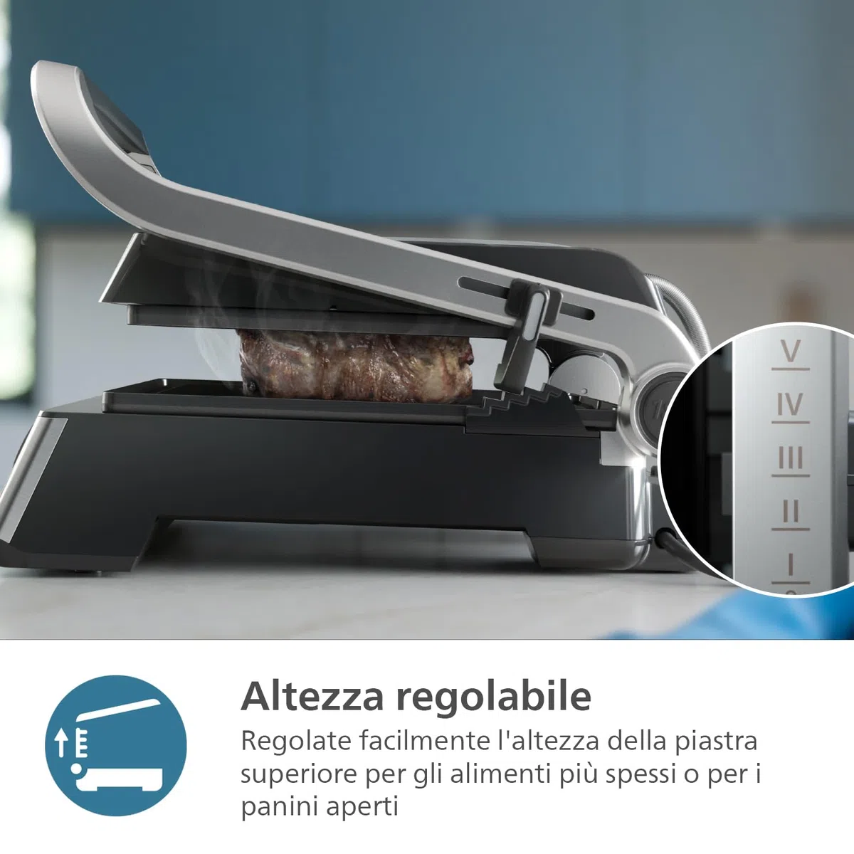 Philips Griglia Elettrica - Contact Grill. Temperatura regolabile. Ampio grill e prestazioni ad Alta Potenza. Piastre Antiaderenti e vassoio raccogli grasso rimovibili. (HD6301/90)
