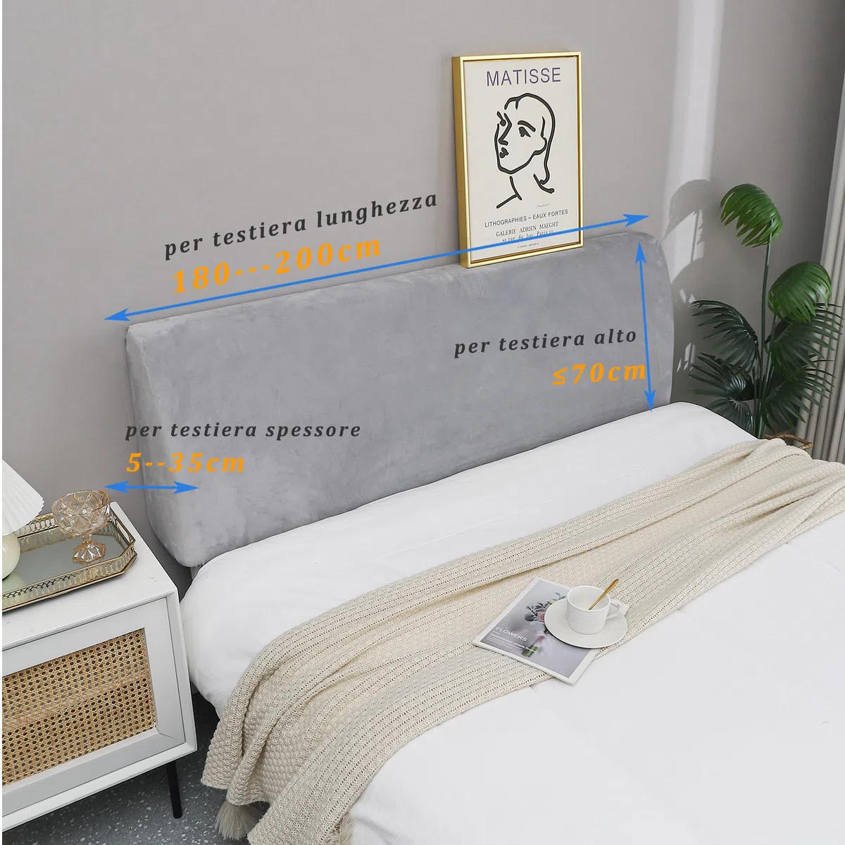 WSGJHB Copri Testata Letto Matrimoniale，Elastico Copritesta Protezione Copritestiera Copri Testiera (180-200cm, grigio chiaro)