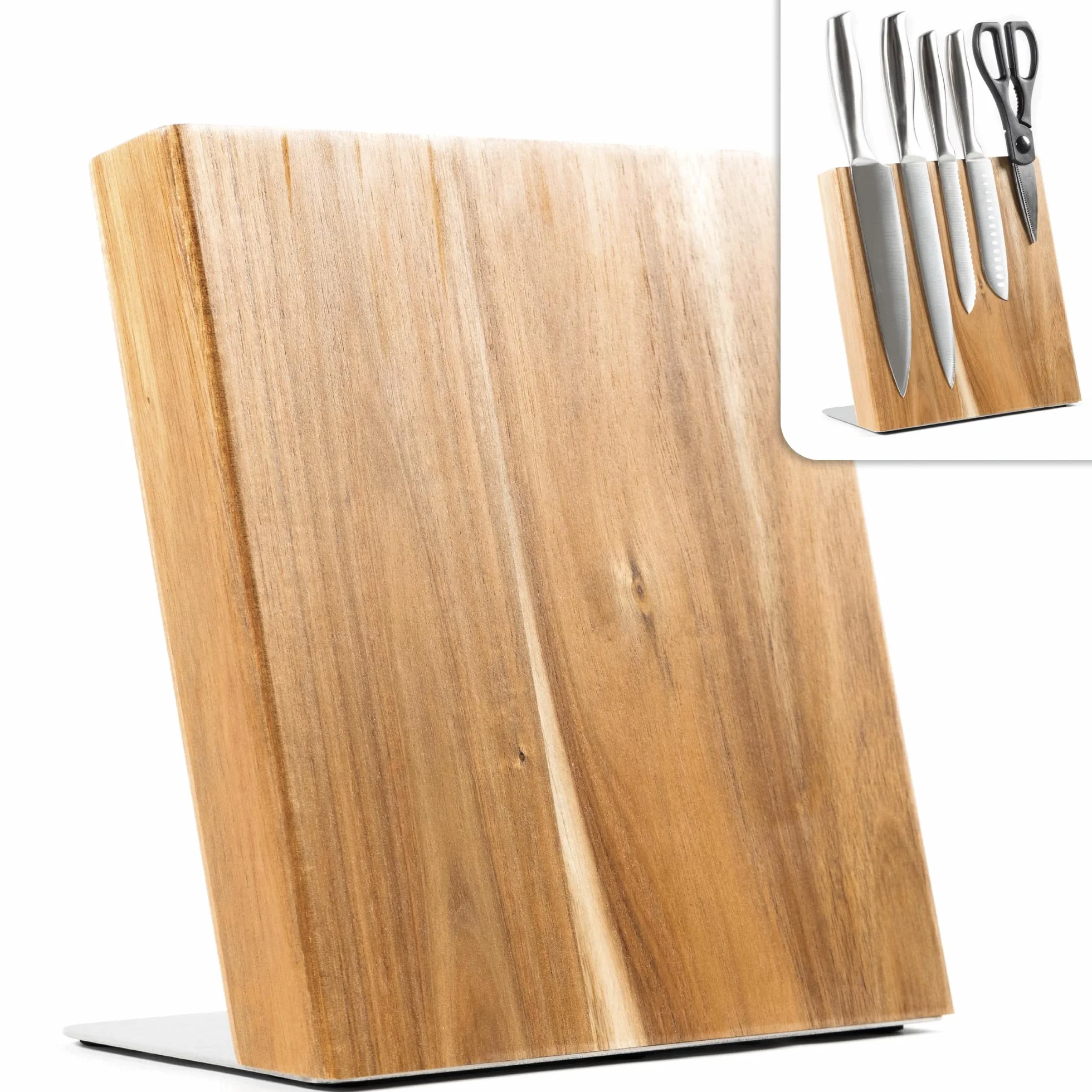 Portacoltelli Magnetico Coninx Quin | Ceppo Coltelli Magnetico 22x23cm | Ceppo Coltelli da Cucina Vuoto | Porta Coltelli | Organizzazione Cucina | Blocco Coltelli Modello Universale in Acacia