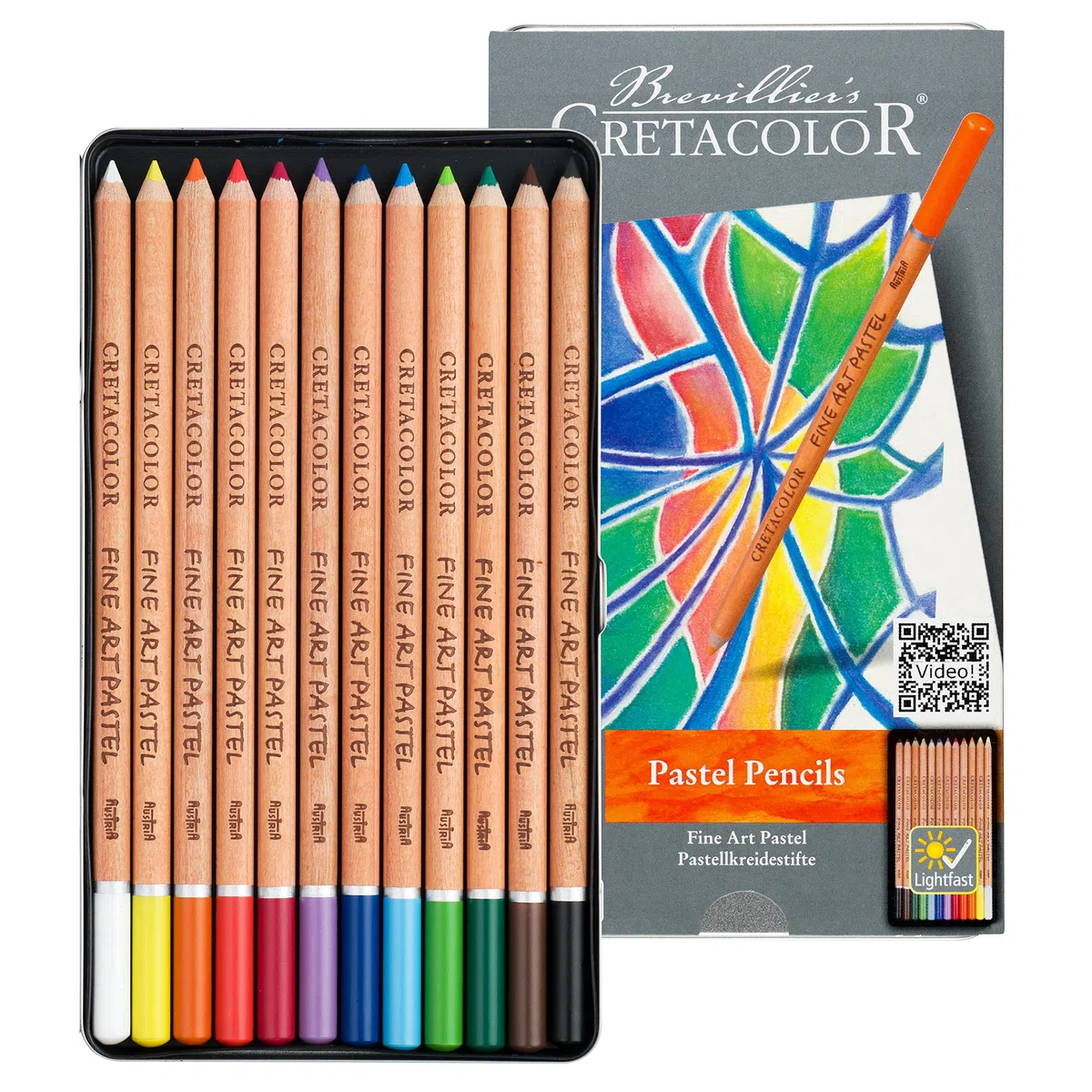 CRETACOLOR Pastel Pencils, pastello ad alta resistenza alla luce, 12 colori, piena pigmentazione, senza grassi, morbido tampone, verniciabile con acqua