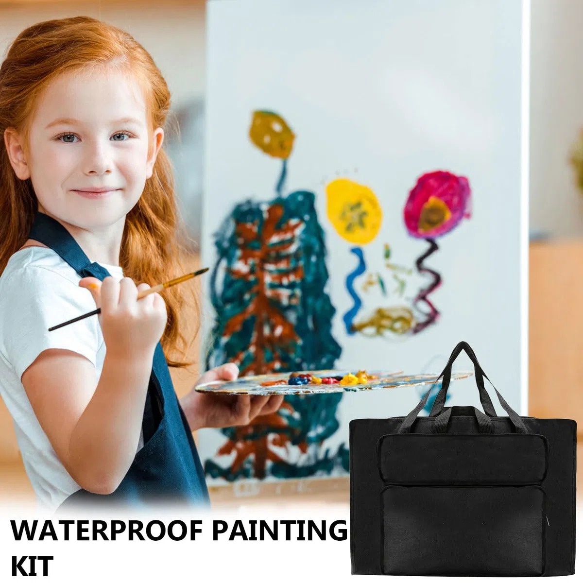 Bocguy Borsa per il trasporto impermeabile, formato A3, multifunzionale, da disegno, con maniglie, per pittura, per bambini, per artisti, leggera, custodia, Nero , A3, Sacchetto dell'acquerello