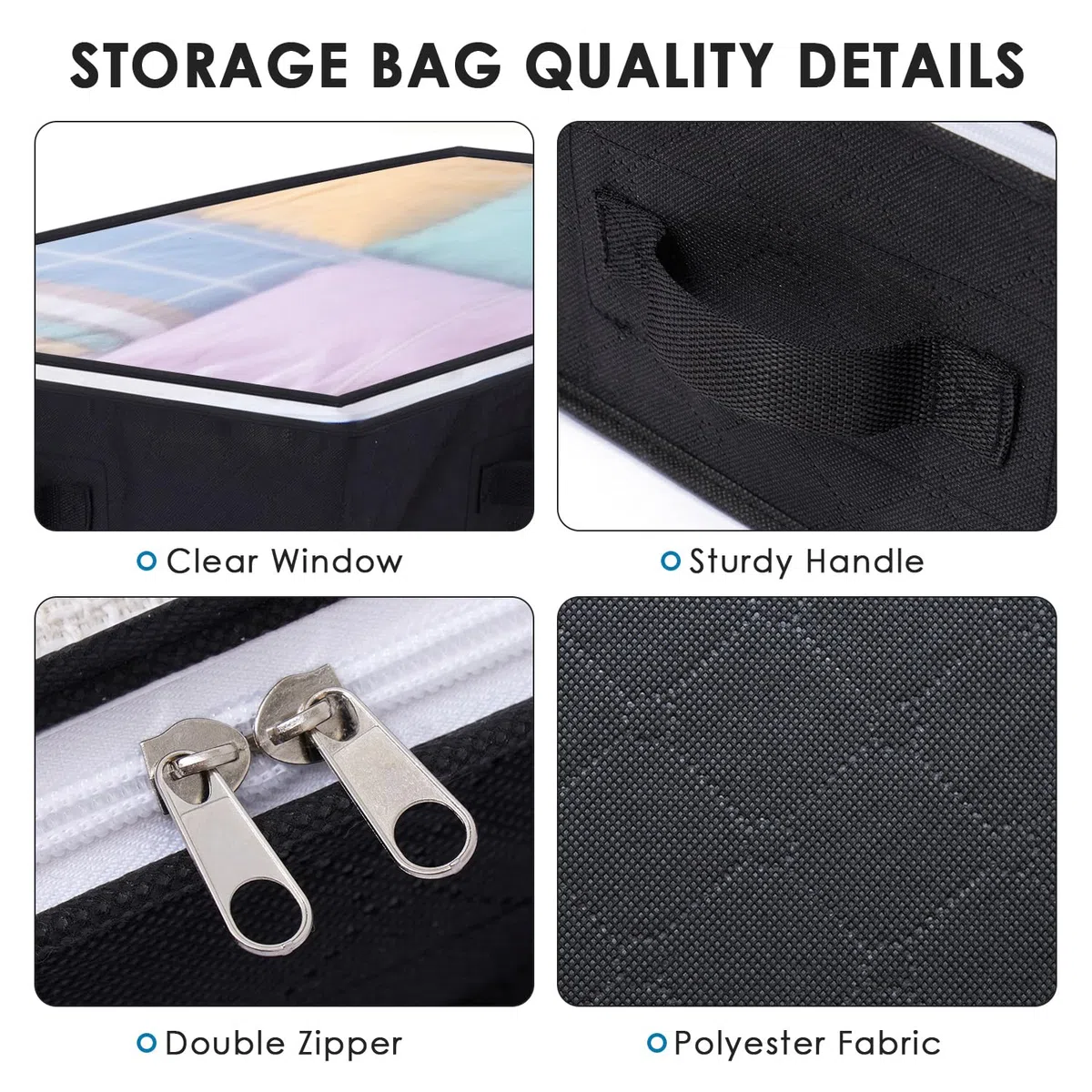 4 Pezzi Contenitori Sotto Il Letto, 90L Contenitore Sottoletto Pieghevole, Salvaspazio Organizer Sotto Letto Con Finestra Di Osservazione E Maniglia Scatole Sottoletto Per Vestiti, Coperte (Nero)