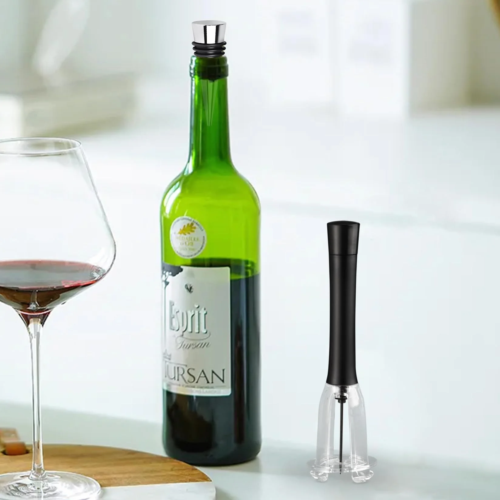 Cavatappi Vino Pressione Aria con 2 Tappi Bottiglie Riutilizzabili, Apribottiglie a Pompa Rapido e Facile da Usare, Professionale Accessori Vino per Casa, Raduni e Regalo