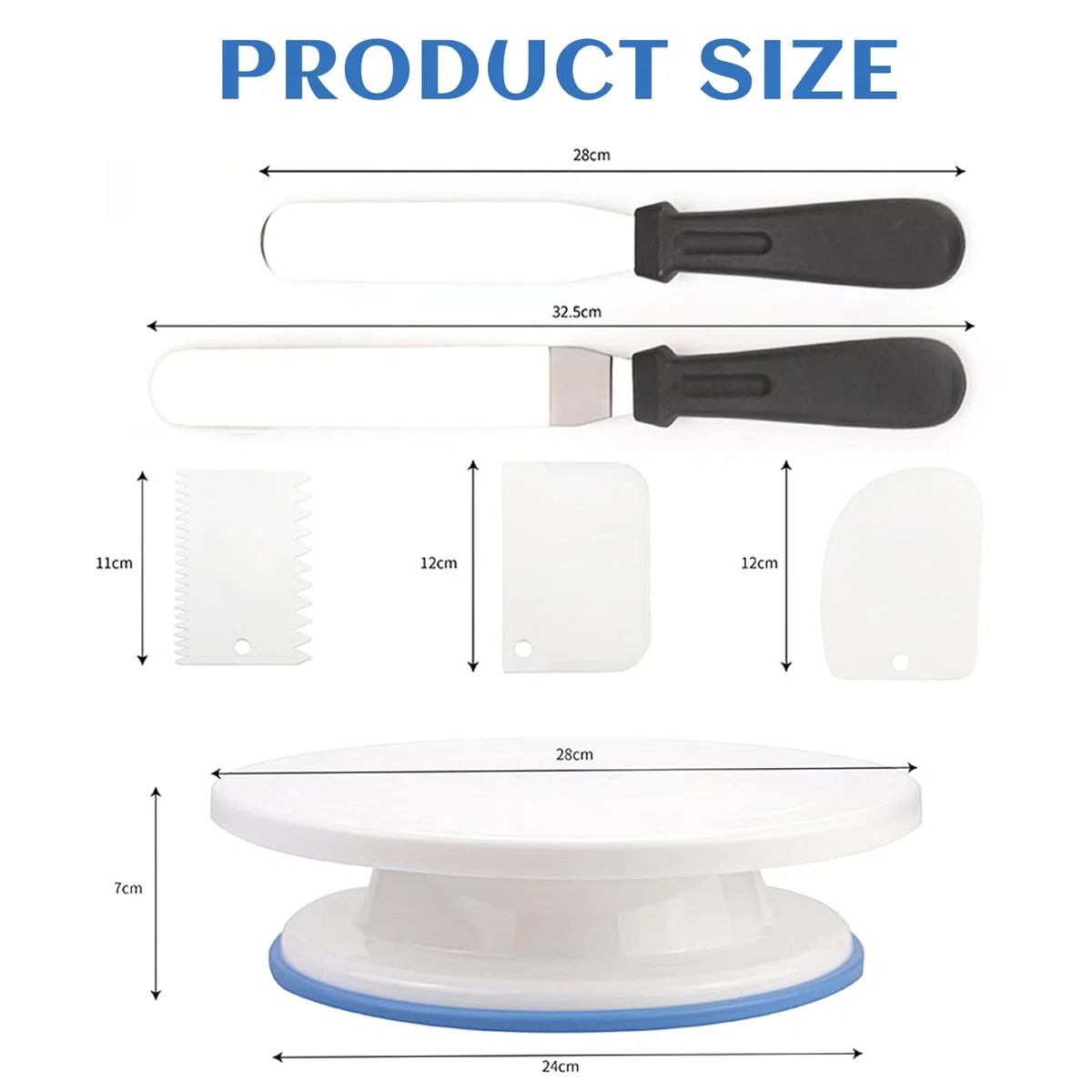 6Pezzi Kit Piatto Girevole per Torte con Raschietto Pasticceria, Pettine per Torte, Kit Pasticceria Professionale, Piatto Rotante per Torte per Fare Torte, Cottura al Forno, 28cm