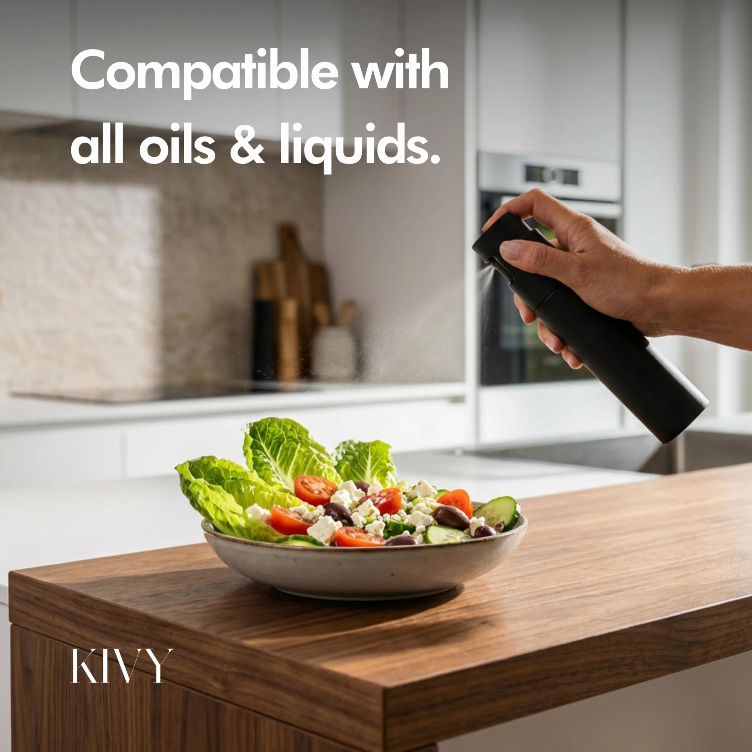 KIVY Spruzzatore di Olio in Vetro per Cucina – Bottiglia Spray Precisa per Olio e Aceto – Bottiglia Spray con Imbuto – Perfetta per Cucinare e Friggitrice ad Aria (Nero)