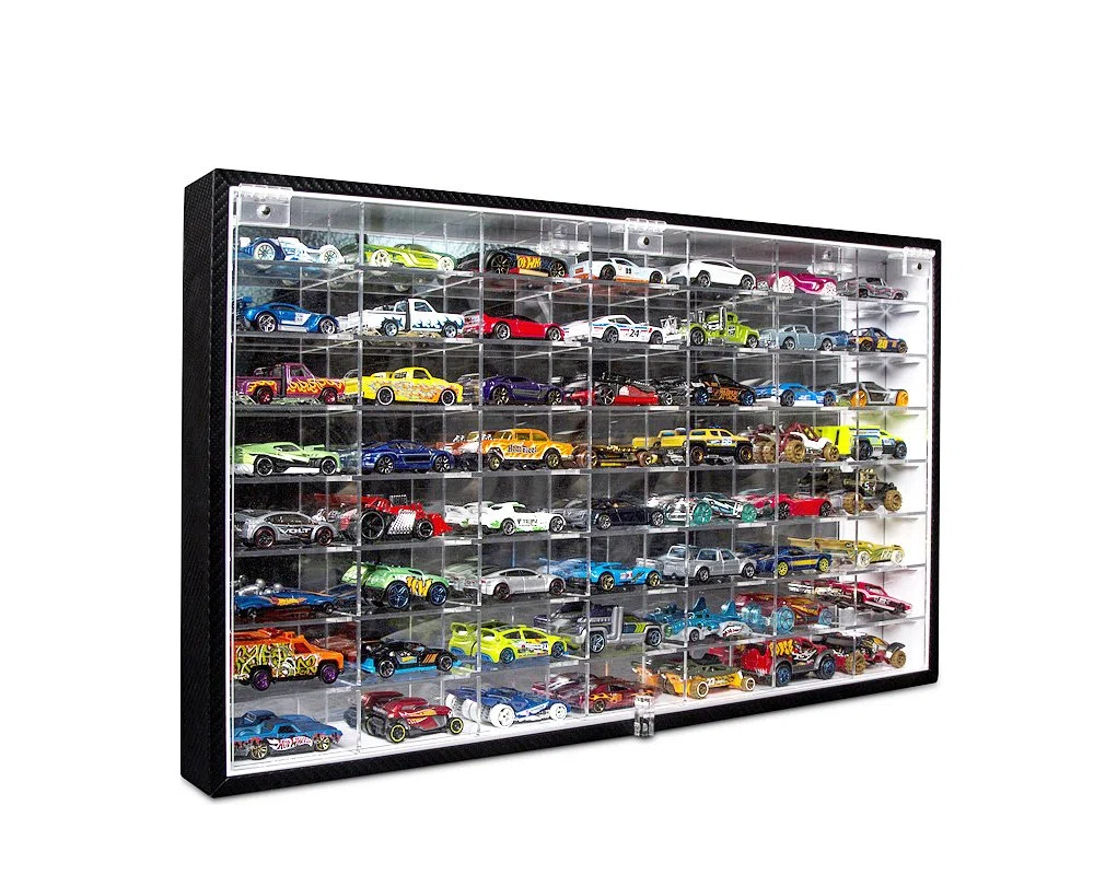 JackCubeDesign Scaffale da parete per macchinine in scala 1/64, con ripiani per 56 modellini die-cast (nero, 62,5 x 35 x 5,2 cm) - MK184
