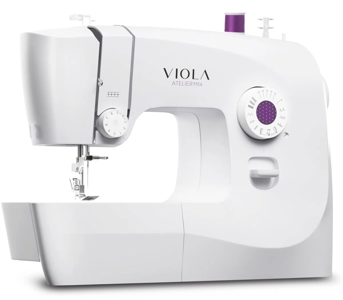 VIOLA Atelier M14 Macchina da Cucire con 14 Punti di Cucitura, Ideale per Principianti, Infilatura Automatica Ago, Doppia Alzata Piedino per Tessuti Spessi, Braccio Libero, Illuminazione a LED