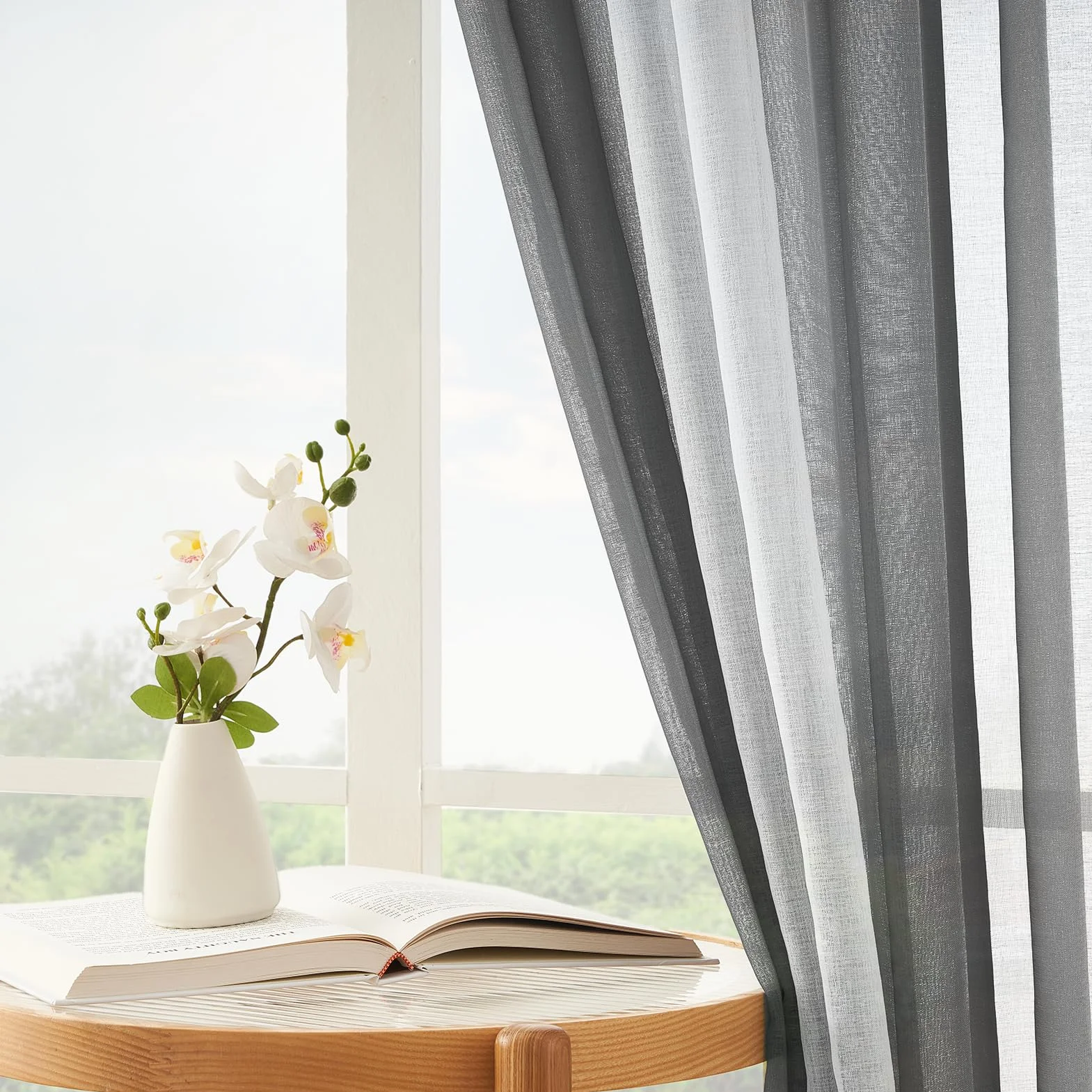 MRTREES Tende per Interni Soggiorno Moderne 2 Pezzi 140x260cm Tende in Voile Trasparenti Grigio Sfumato con Occhielli per Camera da Letto Finestre Cameretta Bambini Salotto Casa