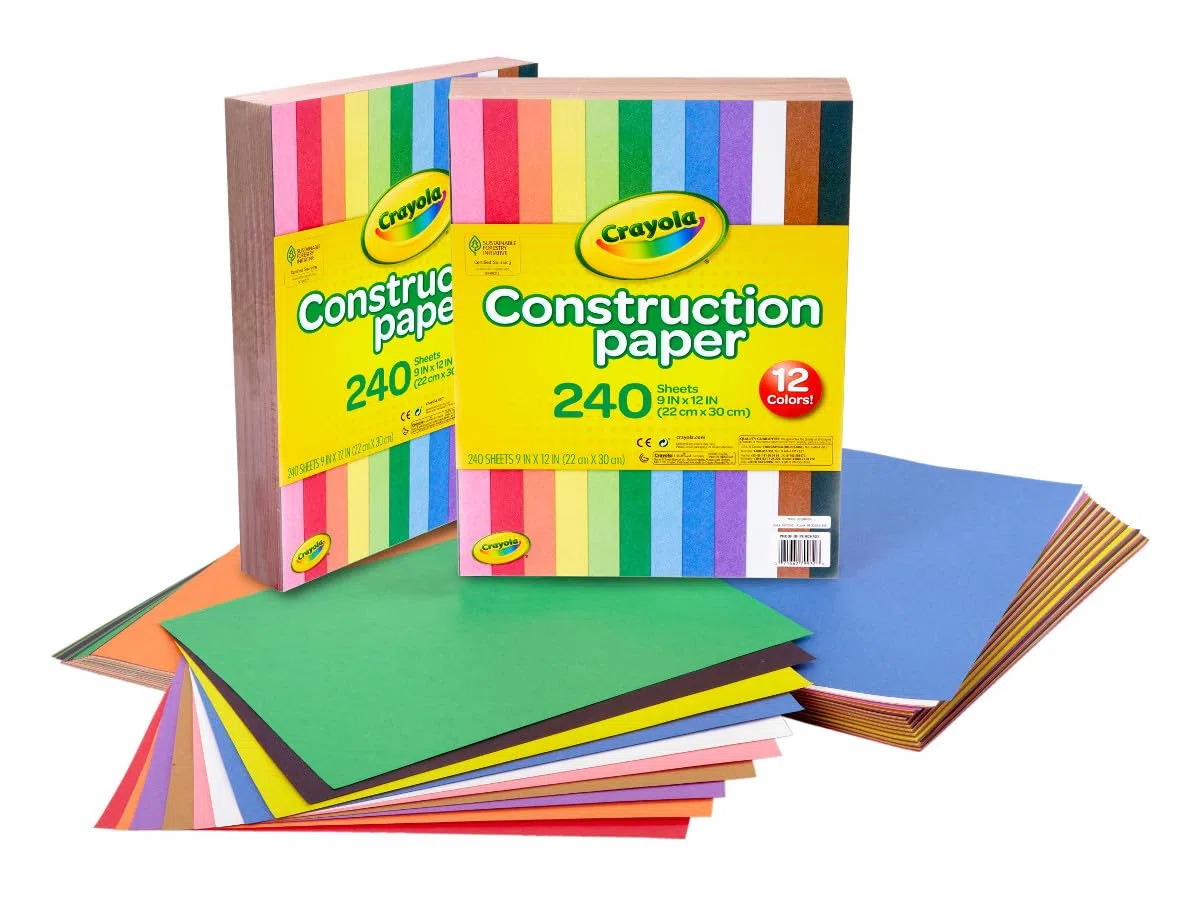 Crayola - Construction Paper, 240 fogli 22x30cm, 10 colori assortiti, per disegno, collage, art&craft