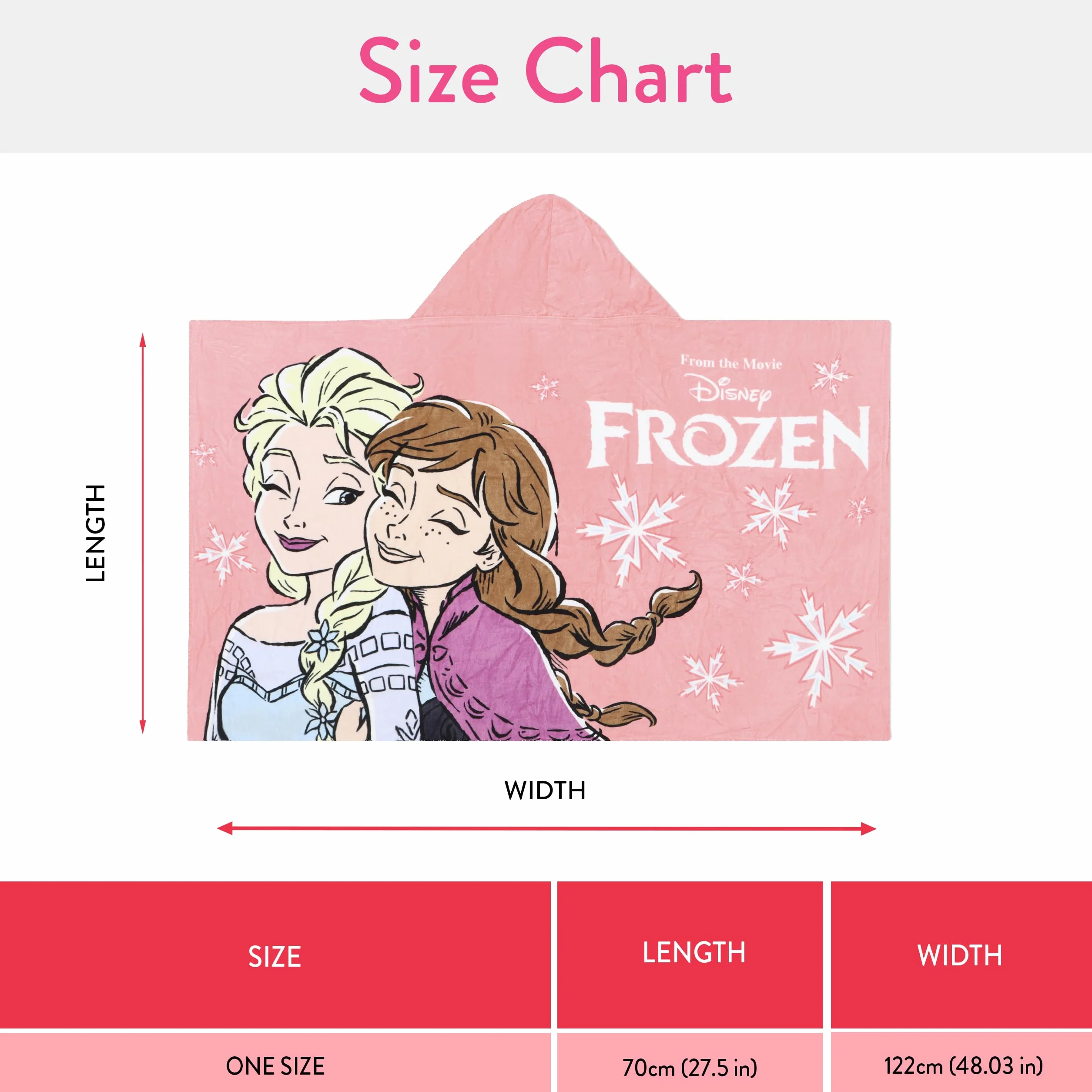 Disney Telo mare Frozen per bambine con Elsa e Anna, Asciugamano Indossabile Per Piscina e Spiaggia, Rosa, Taglia Unica