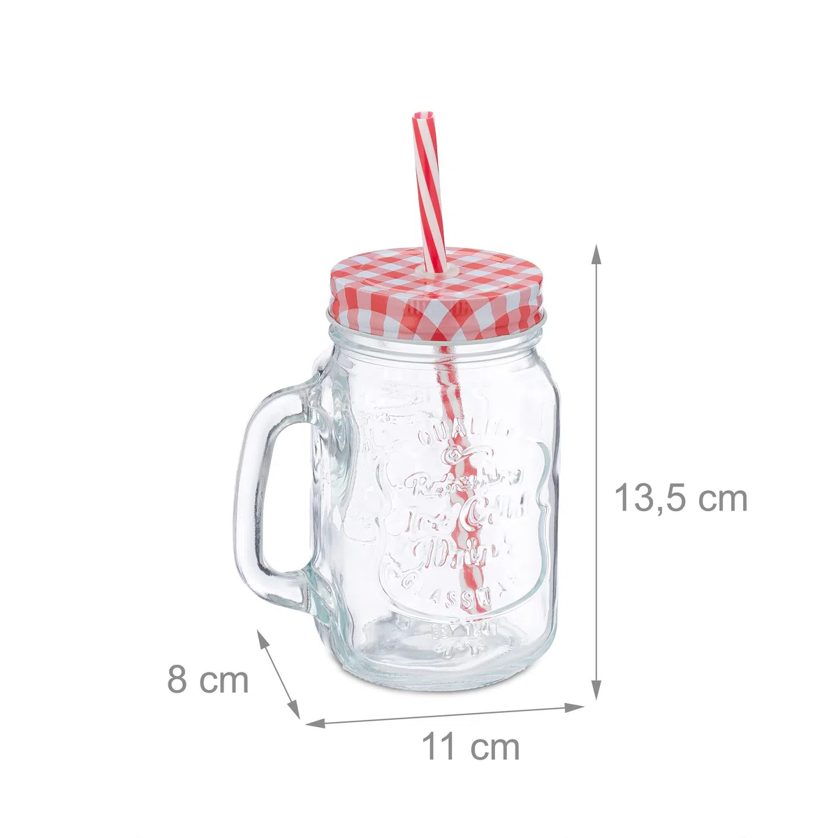 Relaxdays Set 4 Tazze con Cannuccia e Coperchio, tè Freddo, Bevande, Limonate, per Party, con Manico, 500 ml, Colorato