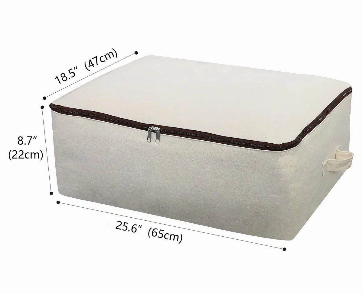 Borsa portaoggetti in tela di cotone traspirante morbida e resistente, 2 pezzi, organizer per armadio per biancheria da letto, trapunte, cuscini, coperte, vestiti, 65 * 47 * 22 cm, beige