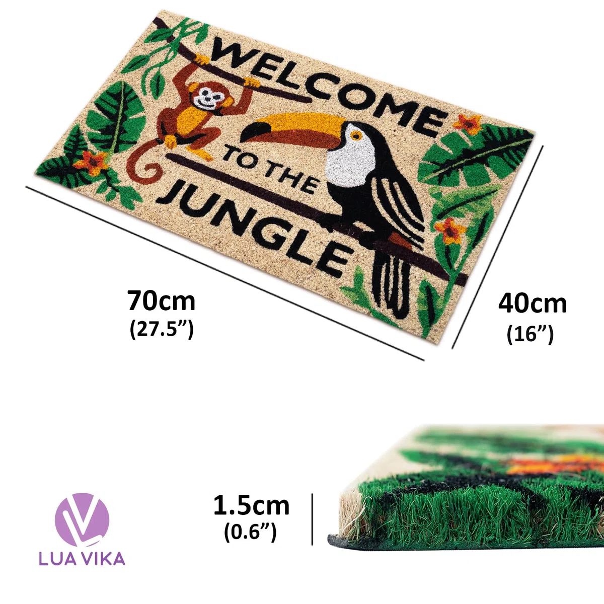 Zerbino ingresso esterno cocco - Welcome to the jungle - 40x70 cm - tappeto ingresso esterno casa - zerbino cocco - zerbini moderni e originali