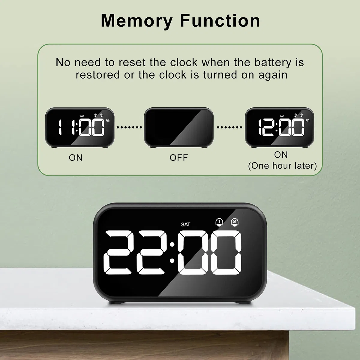 Sveglia Digitale, Sveglia da Comodino LED con 40 suonerie opzionali,Orologio a Specchio con Doppio Allarme, Funzione di Snooze,4 Livelli di luminosità, Sistema 12/24 Ore (Nero)